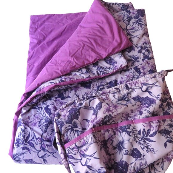 Handmade Reversible Hawaiian Quilt Beach Picnic Blanket Carrying Case Purple - Picture 1 of 15
